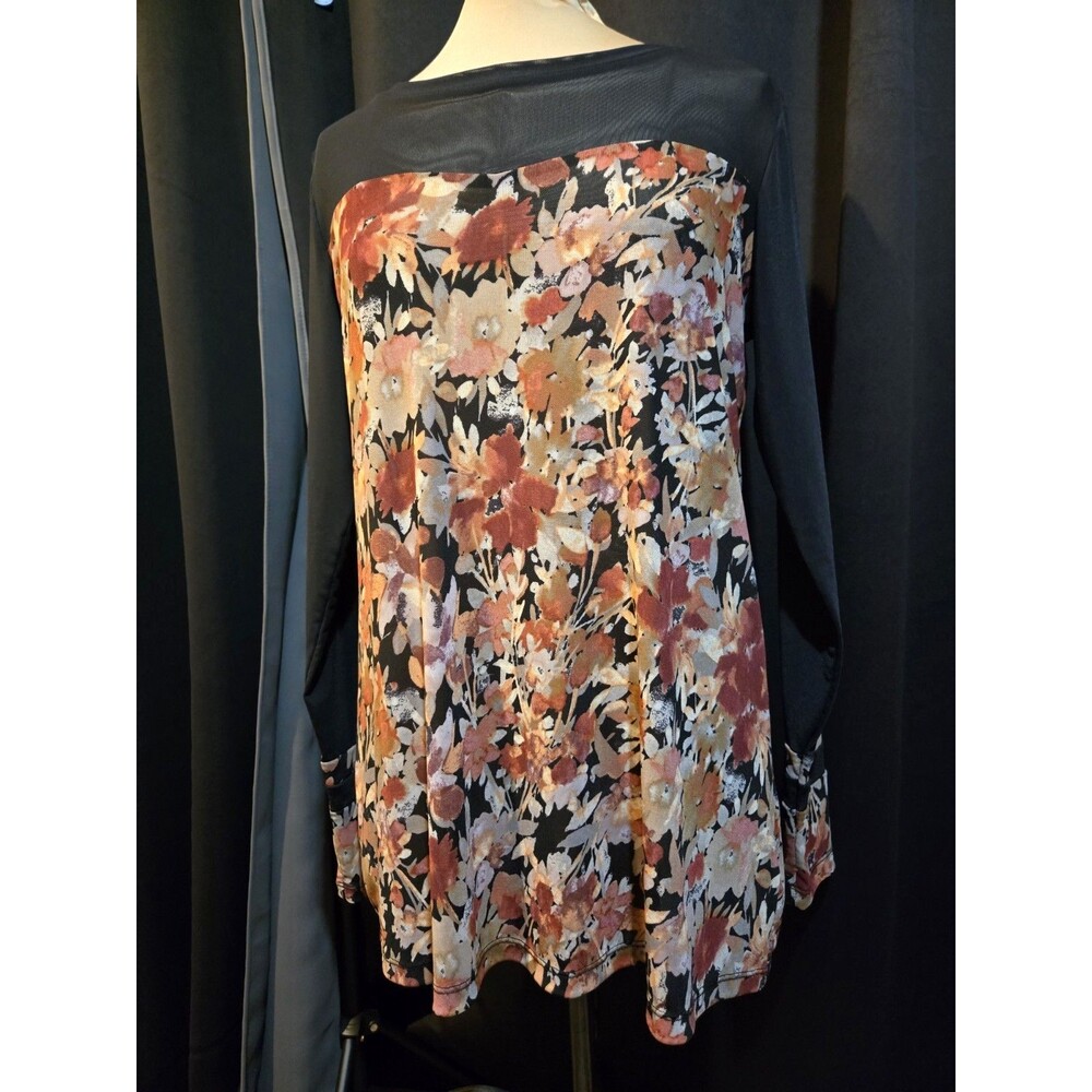 LOGO Layers Floral Sheer Mesh Top Womens Long Sleeve, M